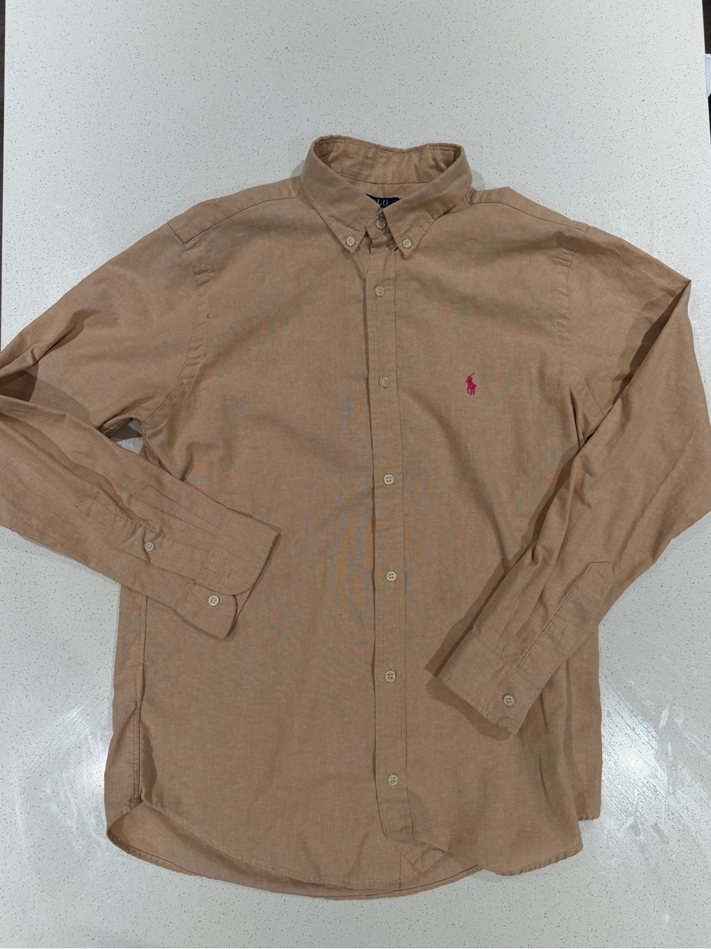 Polo by Ralph Lauren Tan Button-Down Shirt with Pink Pony